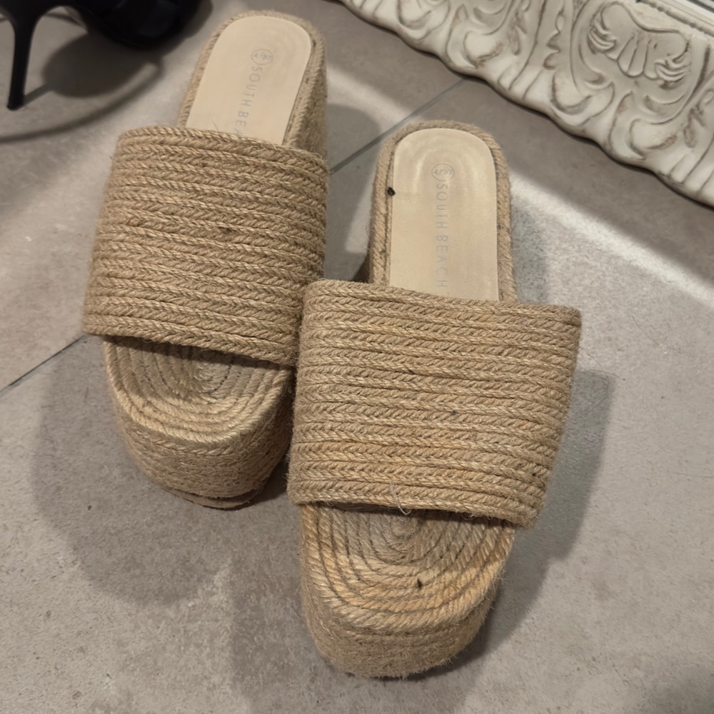 South Beach platform espadrille wedge sandals in natural